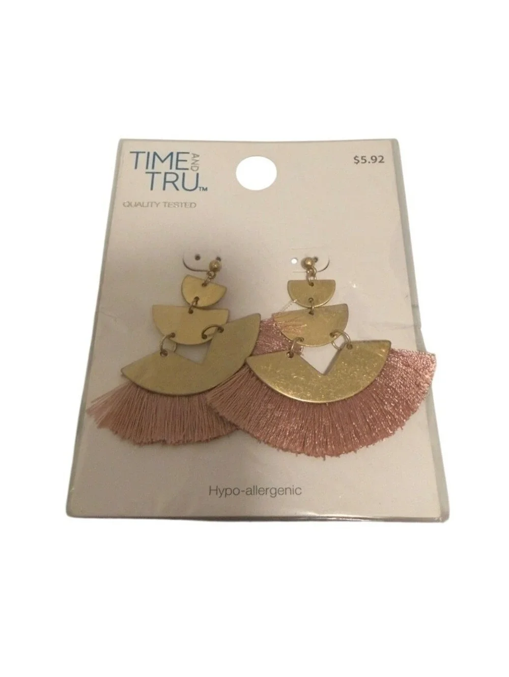 Time and Tru Tiered Fan Fringe Earrings Gold Tone Pink Hypoallergenic